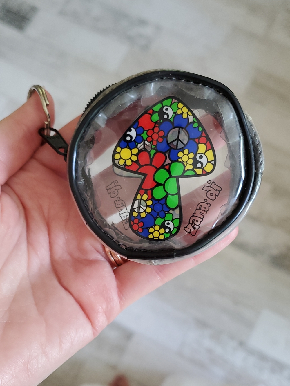 90s Zana Di Colorful Floral Mushroom Clear Coin Pouch Keychain